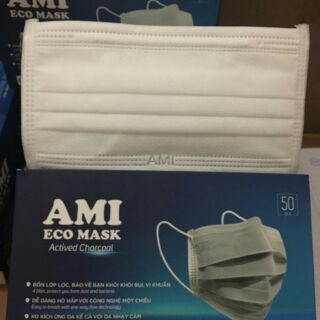 Khẩu trang y tế kháng khuẩn AMI eco mask màu trắng (hộp 50 chiếc)