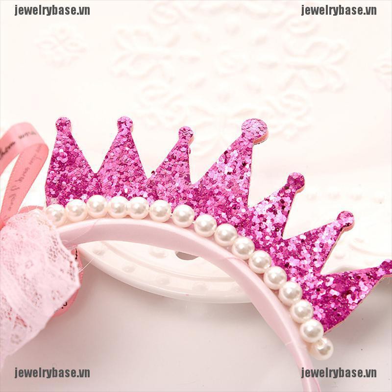 [jewelry] Girls Hair Bands Pearls Resin Lace Bow Ribbon Crown Princess Kids Accessories [basevn]