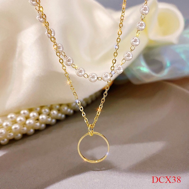 Dây chuyền nữ TOBI STORE chocker vòng cổ đính hạt trai nhân tạo lấp lánh mặt nhẫn tròn TB122