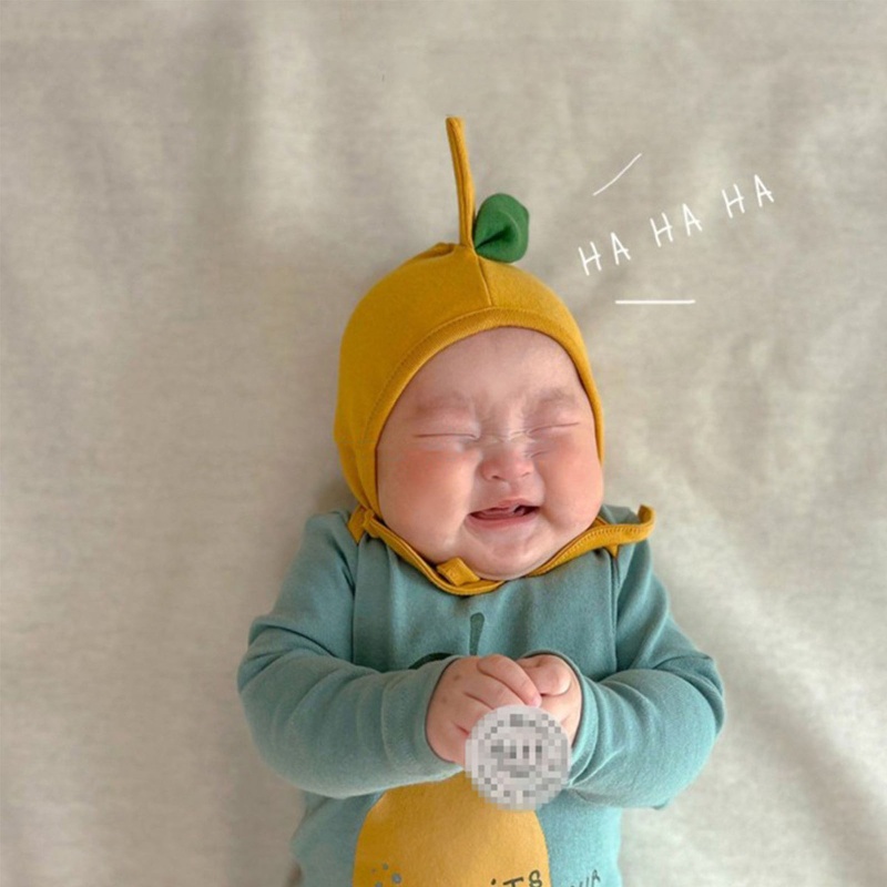 Bộ Áo Liền Quần Bằng Cotton Mềm Mại Tay Dài In Họa Tiết Trái Cây Kèm Nón Cho Bé Trai / Gái