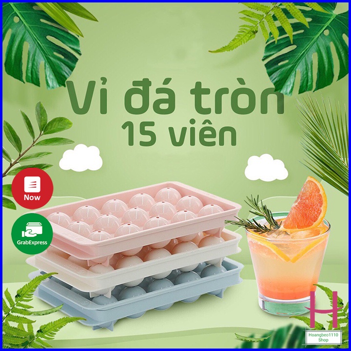Khay đá tròn 15 viên Việt Nhật 6979 có nắp đậy an toàn,Khuôn làm thạch bi tròn ngộ nghĩnh
