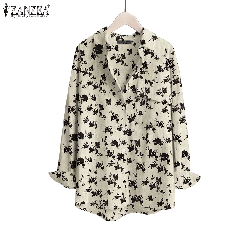 Zanzea Áo Sơ Mi Cổ Bẻ Dài Tay Có Túi In Họa Tiết Thời Trang Cho Nữ