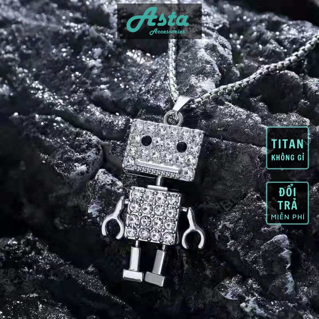 Vòng cổ nam nữ dây chuyền Titan Asta Accessories màu bạc unisex đẹp phụ kiện thời trang - Vòng cổ Robot đá