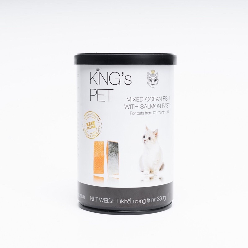 Pate hỗn hợp cá hồi Kingspet lon 380g cho mèo từ 1 tháng tuổi