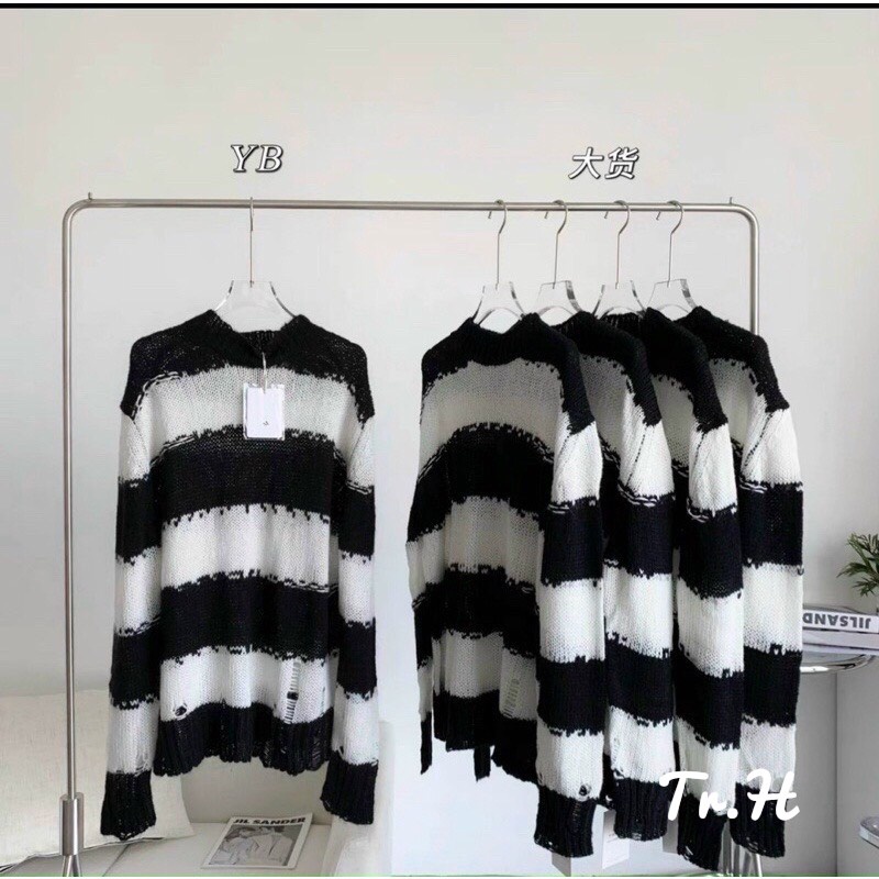 Áo len dài tay, áo len kẻ rách HOT HIT hàng mới về CHOUCHOUSHOP