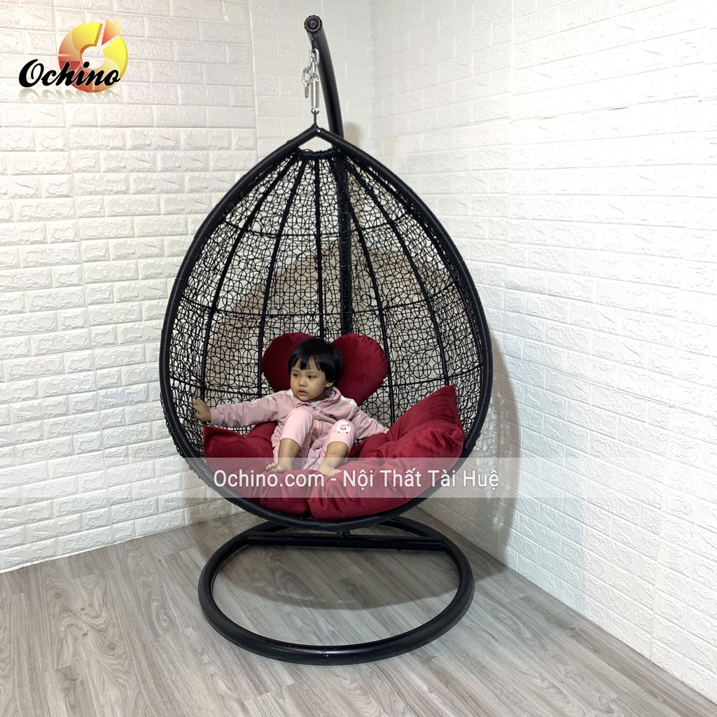 Xích Đu Trứng, Xích Đu Sân Vườn Nhựa Giả Mây Cao Cấp Sang Chảnh Mẫu Rối Cách Điệu (Có Sẵn)