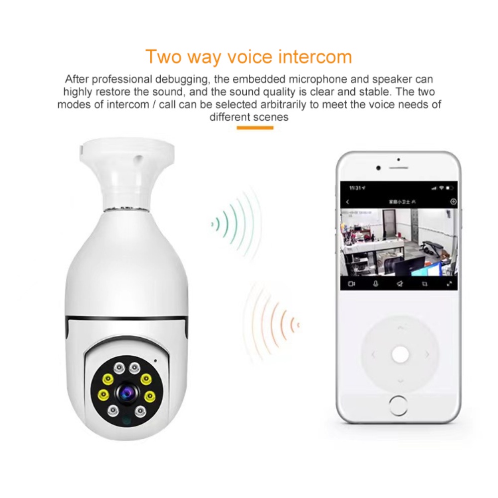 2022 1080P 360 Xoay Tự Động Theo Dõi Camera Toàn Cảnh Bóng Đèn Không Dây JXLCAM Wifi PTZ Cam IP Quan Sát Từ Xa An Ninh bóng Đèn Giao Diện