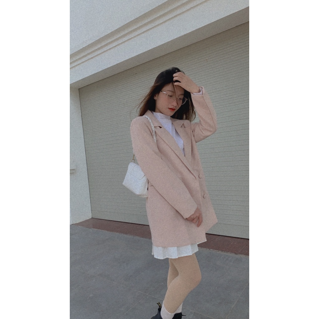 ÁO BLAZER DẠ KẺ 2 LỚP, ÁO KHOÁC BLAZER NỮ DÀI TAY PHONG CÁCH HÀN QUỐC CÓ SIZE