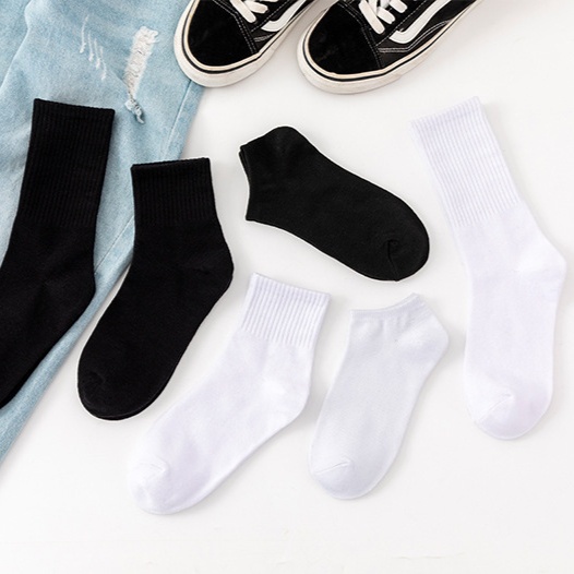 Tất nam nữ cổ cao dệt kim trắng đen chất cotton phong cách cổ điển nhiều kích thước TC40 - Vớ BÔNG Cài Tóc