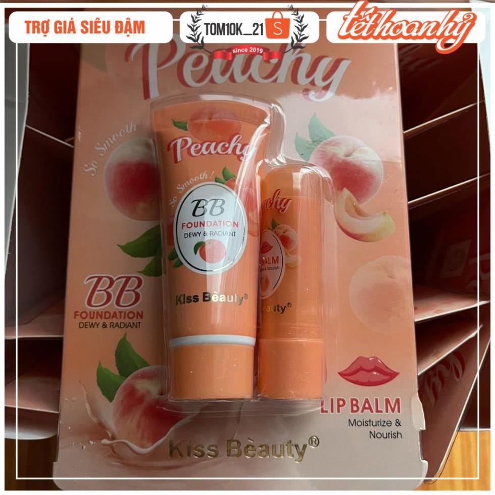 Set Kem Nền BB Kèm Son Dưỡng Peachy KissBeauty