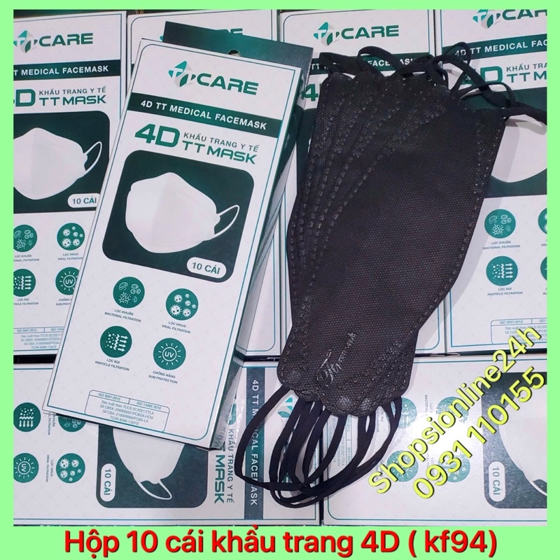 ✅[ hộp 10 cái ] Khẩu trang y tế kf94 , 4D TTcare cao cấp màu đen