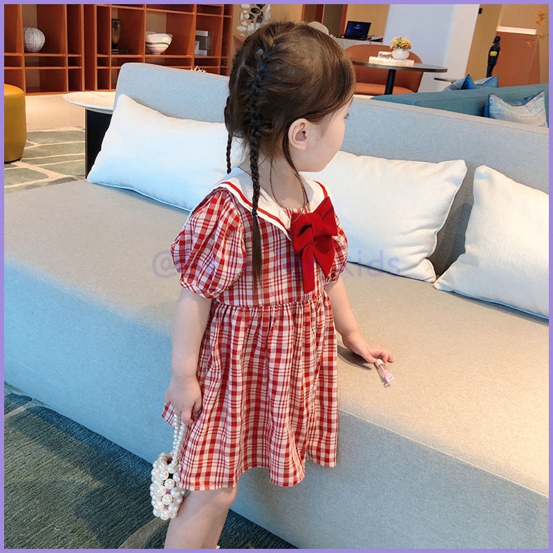 Đầm Dáng Suông Kẻ Sọc Caro Đỏ Thoải Mái Thời Trang Mùa Hè Cho Bé Gái