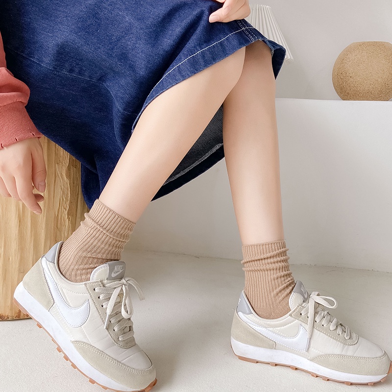 Set 6 đôi tất chân nhún cao cổ trơn nâu chất len đẹp nam nữ thể thao unisex Hàn Quốc
