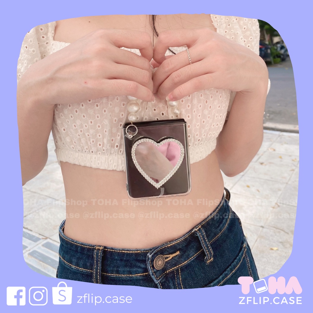 [HÀNG SẴN] Ốp lưng Samsung Z Flip 3 / Z Flip 4 gương trái tim có dây xách tay / Z Flip3 / ZFlip3 / Z Flip4/ ZFlip4