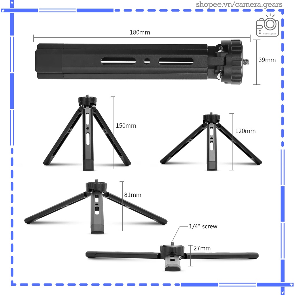 Tripod khóa xoay Andoer AT-04, đế 3 chân chắc chắn cho máy ảnh, máy quay phim, gimbal, điện thoại| Chất liệu hợp kim