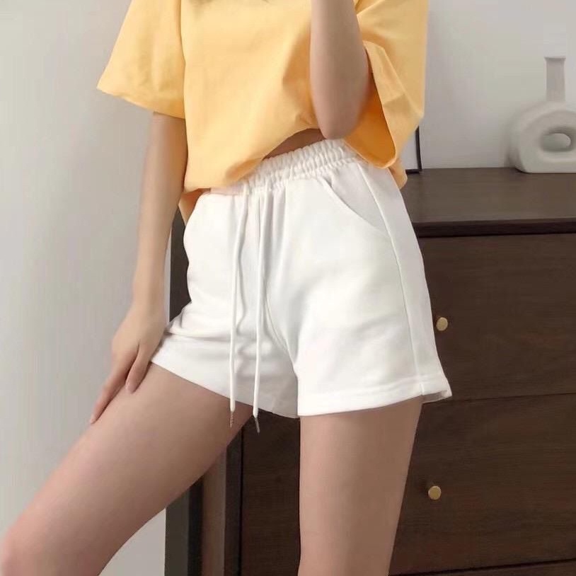 Quần short thể thao lưng cao ống rộng bằng cotton màu sắc đơn giản thời trang mùa hè cho nữ | BigBuy360 - bigbuy360.vn