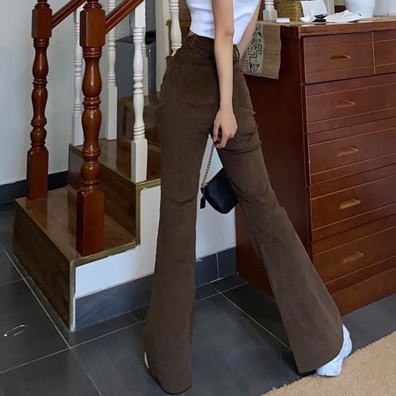 Quần Jean Eo Cao Dáng Rộng Màu Nâu Phong Cách retro Cho Nữ