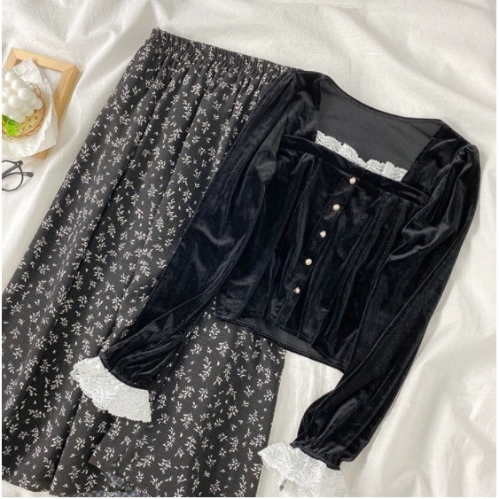 Chân Váy Hoa Nhí Vintage Trắng Đen - Chân Váy Dài Vintage Hoa - Chân Váy Hoa Cạp Chun Siêu Dẽ Thương CV20 | BigBuy360 - bigbuy360.vn