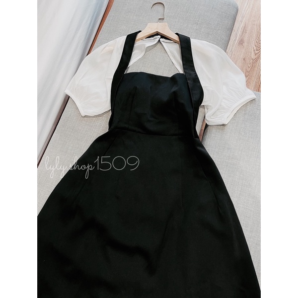 Đầm LULI Phối Tay Voan Cutout Lưng có sẵn mút ngực phù hợp đi tiệc sang chảnh, dạo chơi phố