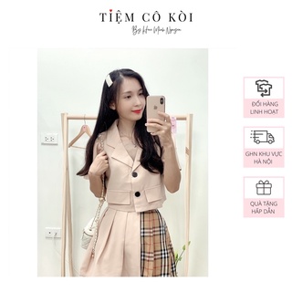 Set đồ nữ BBR set áo vest BBR áo croptop kèm chân váy xếp ly