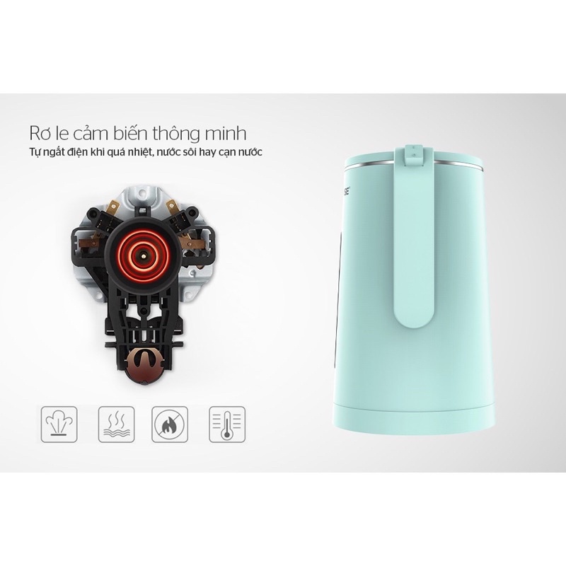 Ấm siêu tốc dung tích 1.8L 2 lớp Inox 304 Sunhouse SHD1351 / 1355