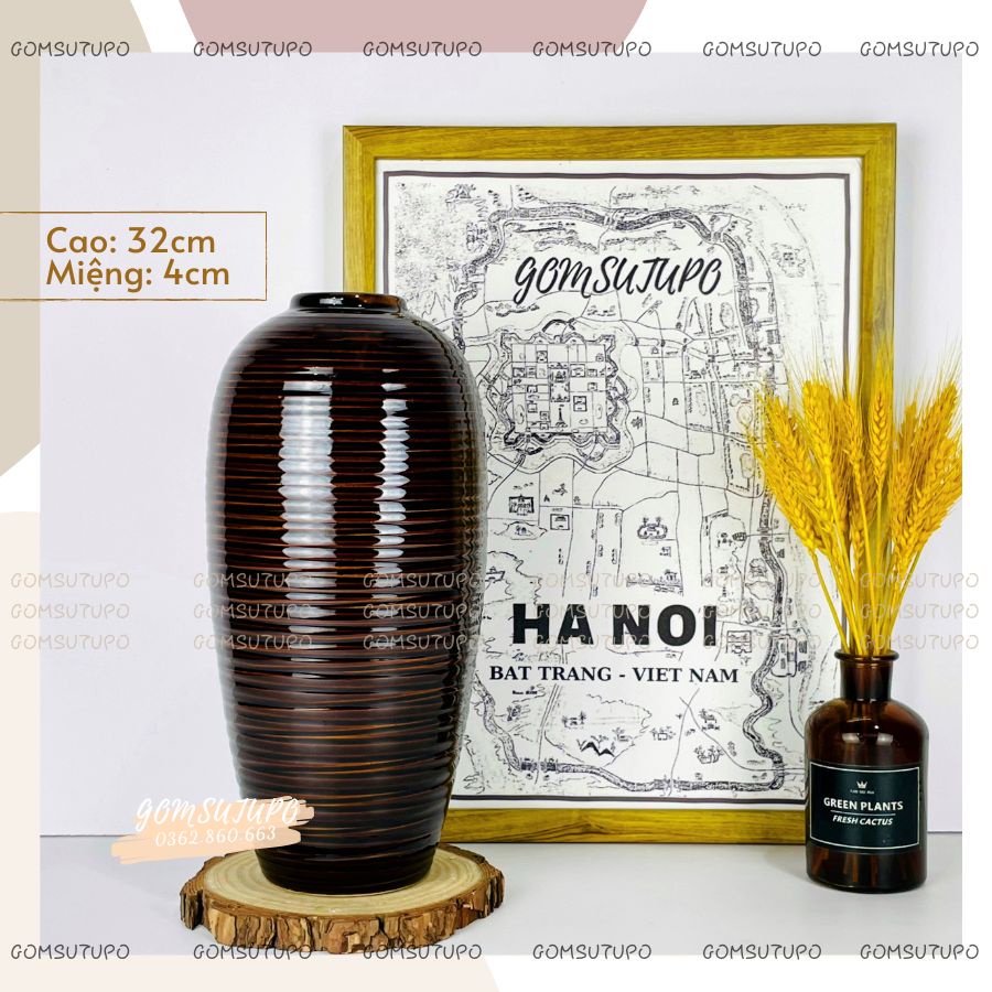 Lọ Hoa Gốm Men Nâu HỔ PHÁCH - Bình Hoa Trang Trí Decor gomsutupo - Gốm Sứ TUPO Bát Tràng