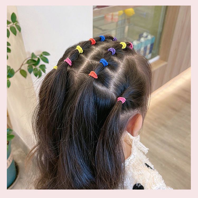 Hộp 300 chun nịt buộc tóc cho bé gái, thun cột tóc màu sắc cầu vồng dễ thương phong cách cute Hàn Quốc
