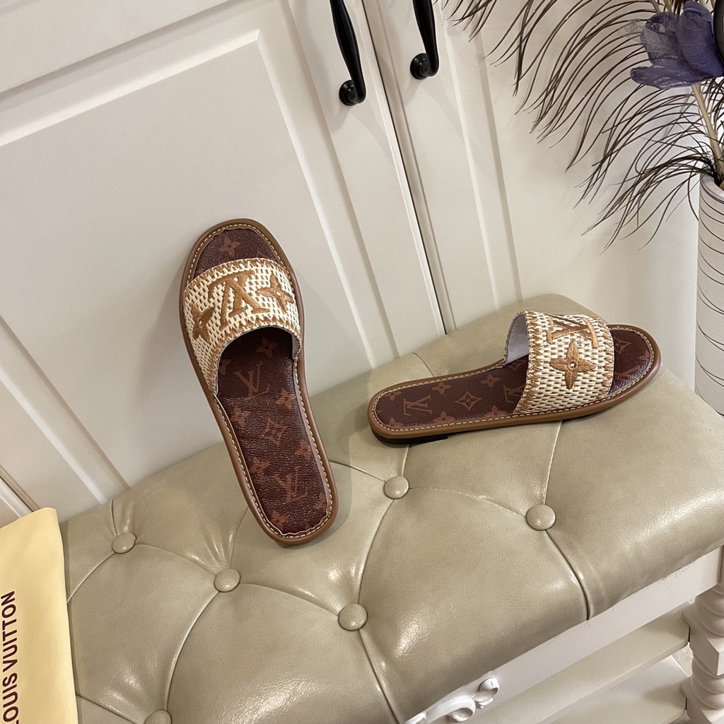 Dép nữ da thật thời trang cao cấp Louis Vuitton LV phong cách trẻ trung, thời thượng