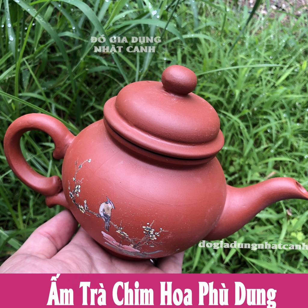 Ấm trà đất nung đỏ đắp tay thủ công Bát Tràng cực đẹp