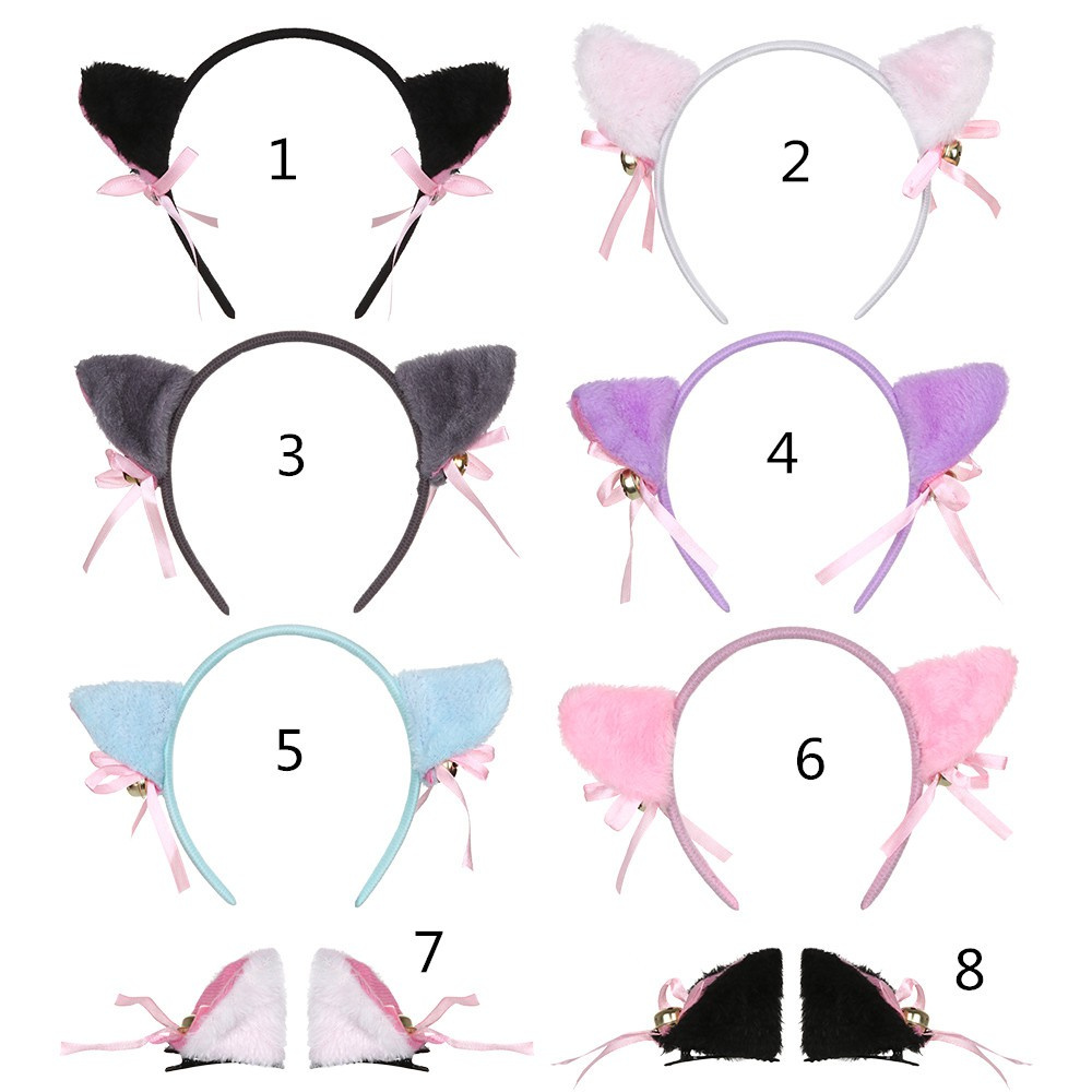 Băng đô cài tóc/ Bộ 2 kẹp tóc thiết kế tai mèo vải lông hoạt hình đáng yêu quyến rũ dành cho nữ