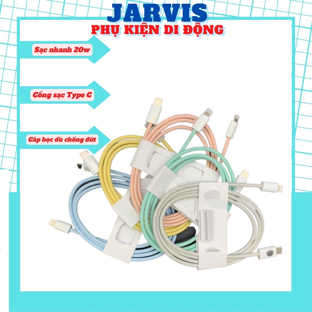 Dây sạc IP, Cáp sạc nhanh IP C to Lightning Bện Nylong Siêu Bền, Chống Đứt Cáp, Chống gập, Chống rối