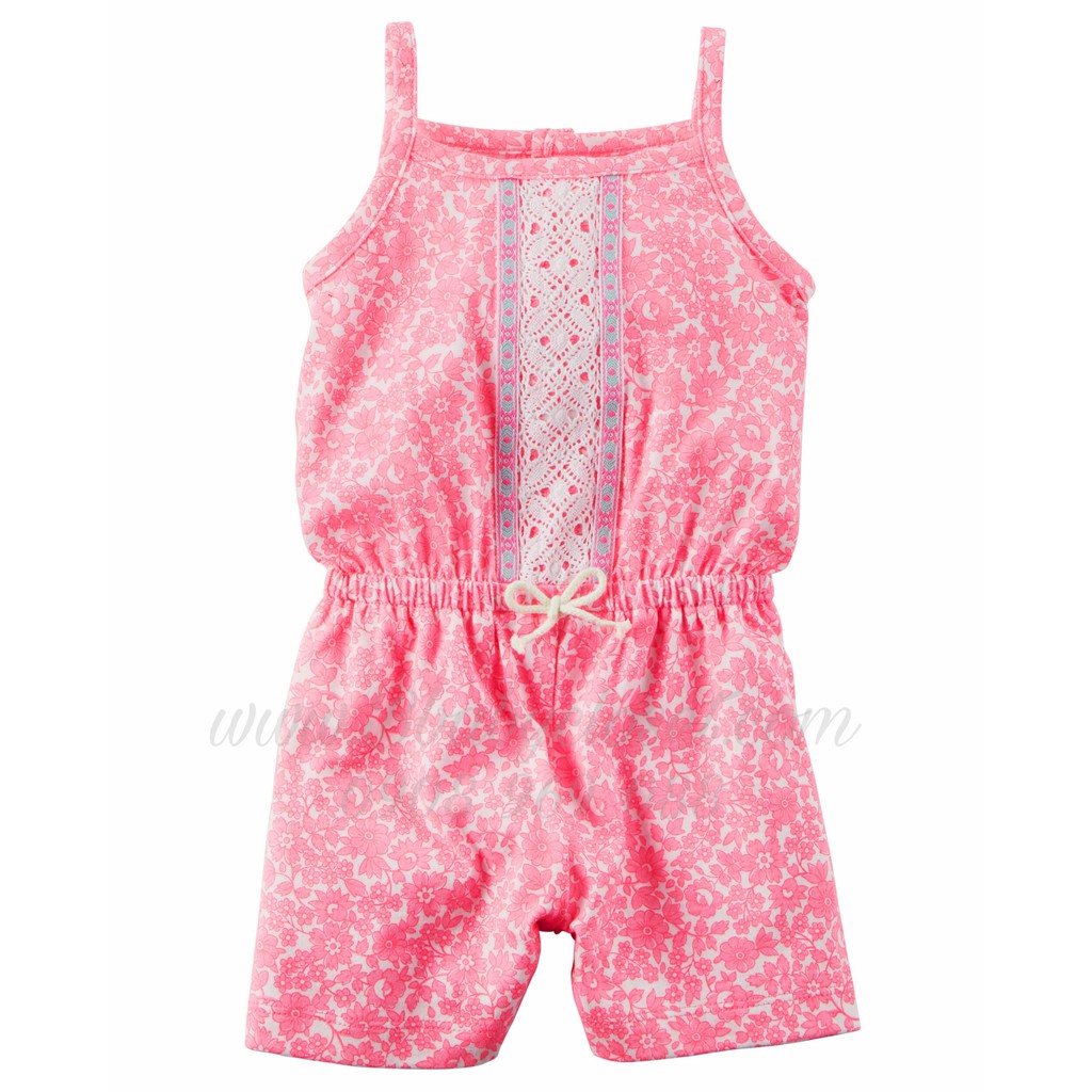 Romper Pink Flower ngực thổ cẩm (3M-24M)  Chính Hãng Carter's Mỹ