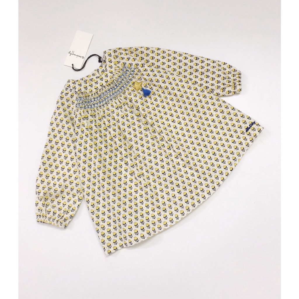 Váy dài tay Ellebaby chun ngực hoa vàng V10V5