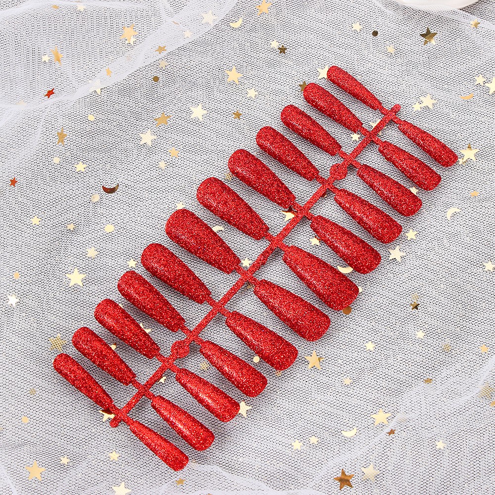 Hộp 24 Móng Tay Giả Dài Đính Kim Tuyến Thời Trang Cho Nữ