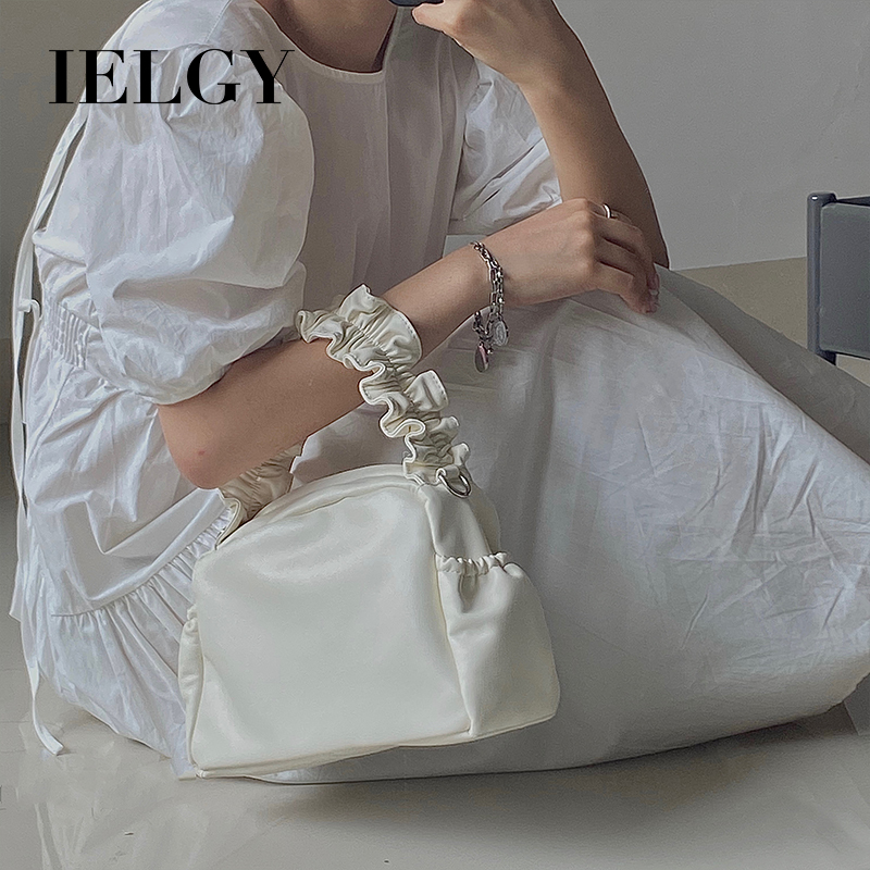 Túi xách tay IELGY bằng da mềm phối họa tiết xếp ly hợp thời trang cho nữ