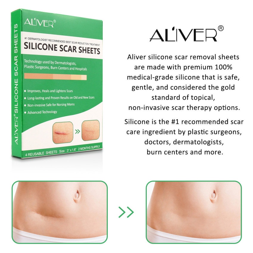 ALIVER 4Pcs/Box Silicone Gel Strips Patch Silicone Scar sheets Reusable Silicone Scar Removal Patch Remove Trauma Burn Scar Sheet Skin Repair Scar Removal Therapy Patch