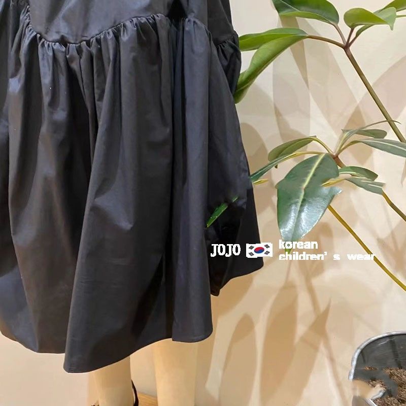 Đầm Cotton Màu Đen Phong Cách Hàn Quốc / Nhật Bản / Hàn Quốc Thời Trang Mùa Hè 2022 Xinh Xắn Cho Bé Gái
