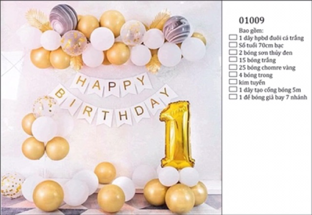 SET SINH NHẬT BÓNG MÀU VÀNG GOLD ( kèm bơm tay và băng keo)