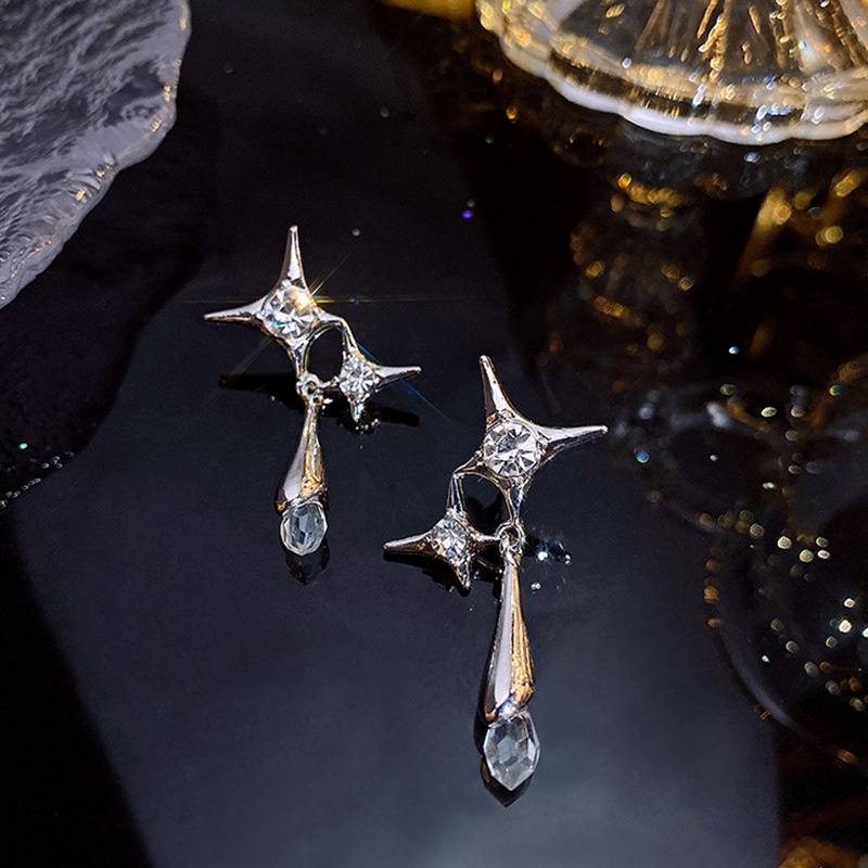 Bông Tai Hình Giọt Nước Bằng Kim Loại Đính Đá Màu Sắc Thanh Lịch Cho Nữ