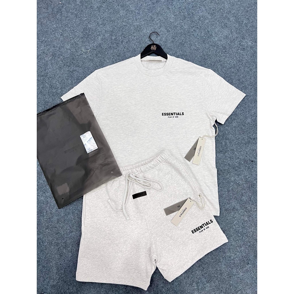 Áo và quần Fear Of God FOG Essentials SS22 Light Oatmeal in nhung bản cao cấp, set đồ FOG Essentials
