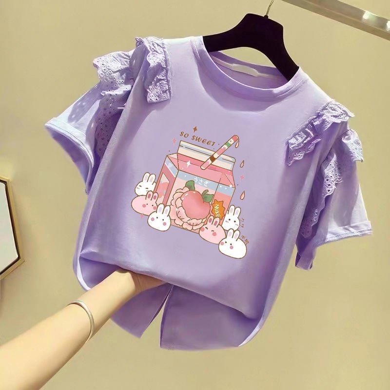 Mới Áo Thun Tay Ngắn Chất Liệu Cotton Thời Trang 2022 Cho Bé Gái