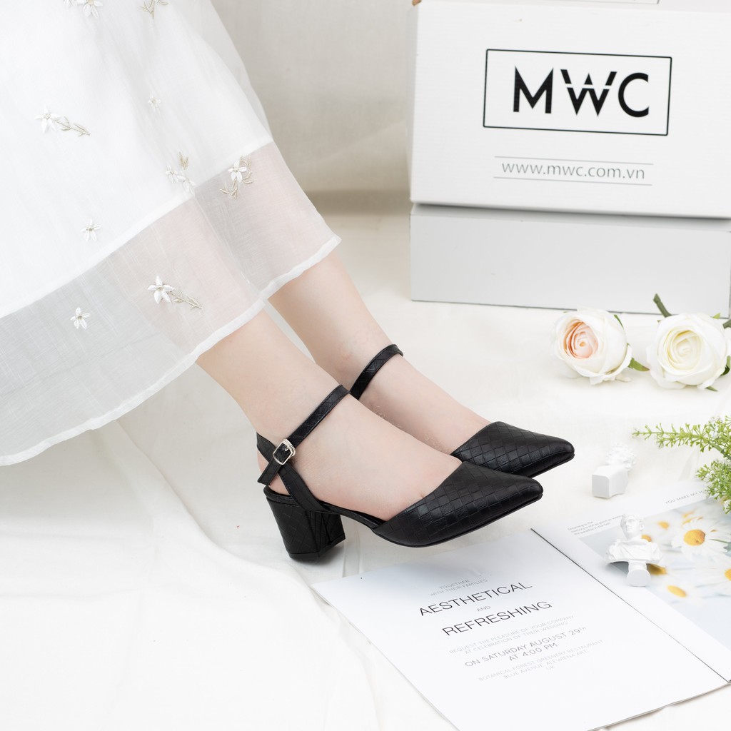 Giày Cao Gót Nữ MWC Mũi Nhọn Gót Vuông 5cm Họa Tiết Caro NUCG-3980