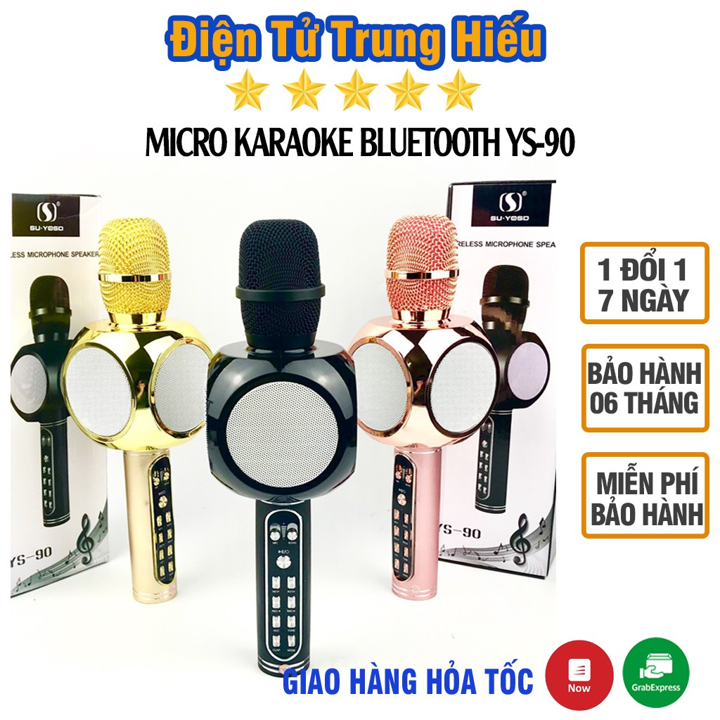 [Mã ELHACE giảm 4% đơn 300K] Micro Karaoke Bluetooth YS-90 Không Dây Kèm Loa Hỗ Trợ Thu Âm, Tích Hợp Loa Bass