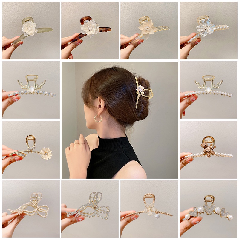 Kẹp TóC HìNh Hoa HồNg ĐíNh Kim Cương NgọC Trai Giả ThờI Trang Cho Nữ