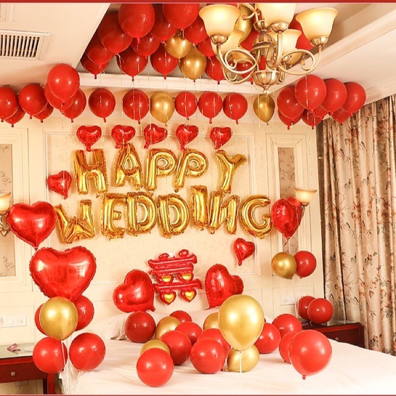 Set bóng cứới happy wedding ( đầy đủ như hình)