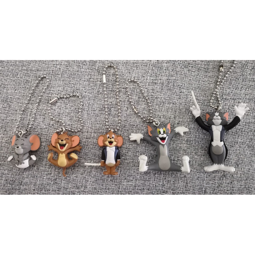 1 Bộ 5 Đồ trang trí Nhân Vật Tom & Jerry Kích Thước 3-6cm Trang Trí Túi Xách