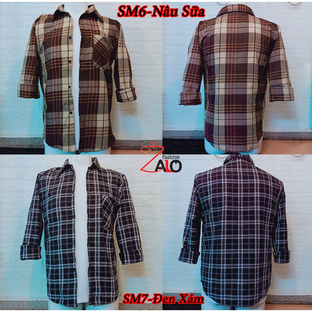 Áo Khoác Sơ Mi Flannel Caro Nâu Sữa SM06 Cá Tính Unisex