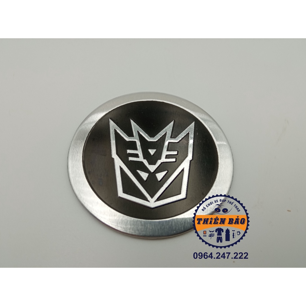 Decal nhôm dán xe, Tem dán xe Transformer Destroy, sticker dán xe tròn nền đen viền bạc #212