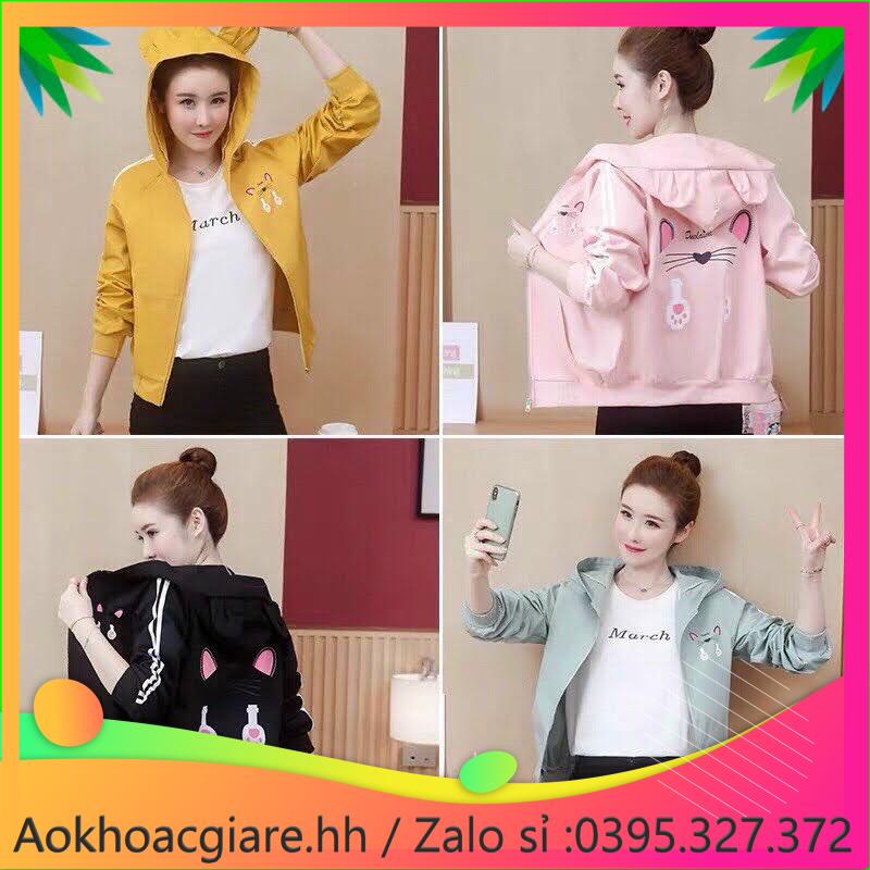 Áo khoác dù nam nữ in hình mèo phối tai