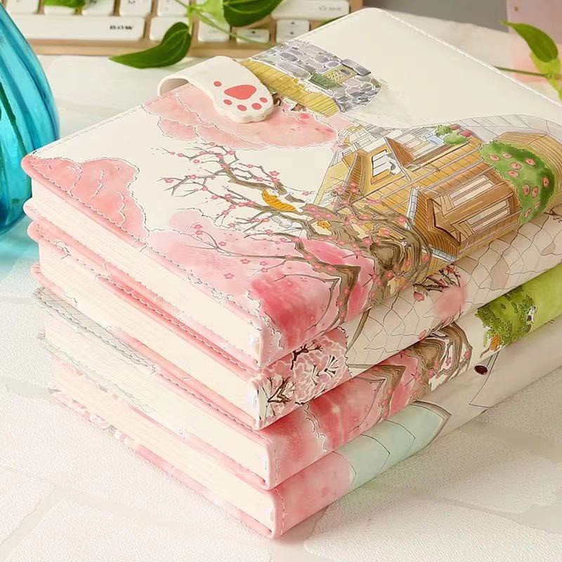 Sổ Tay Có Khóa Nam Châm Bìa Da In Hình Hoạt Hình Sakura Sáng Tạo Cho Học Sinh